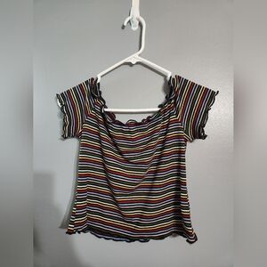 Charlotte Russe Black Multicolor Striped Crop Top